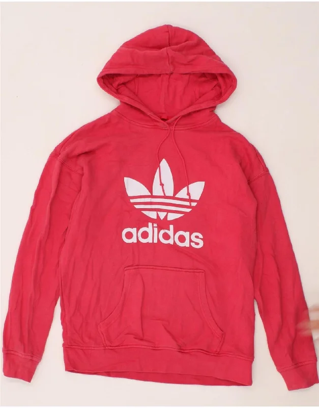 ADIDAS Womens Graphic Hoodie Jumper UK 16 Large Pink Cotton