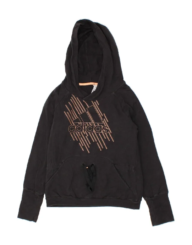 Savings Bonanza ADIDAS Womens Graphic Hoodie Jumper UK 8 Small Black Cotton