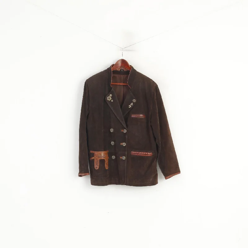 Daily Deals Vintage Women 44 XL Jacket Brown Leather Suede Tyrol Trachten Shoulder Pads Blazer