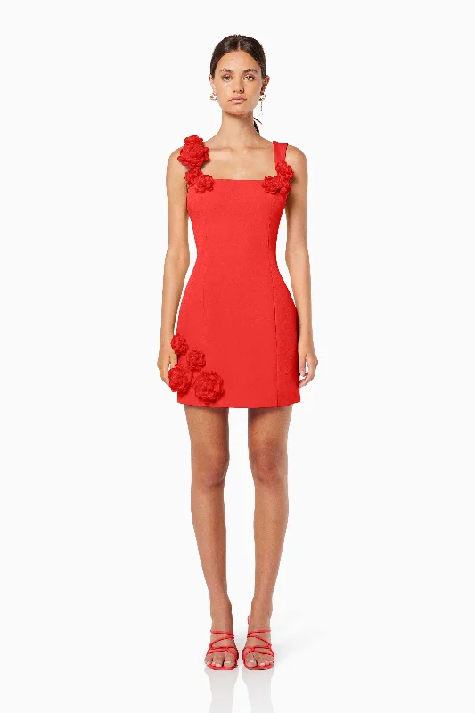 Limited Time Trompe 3D Floral Mini Dress Red