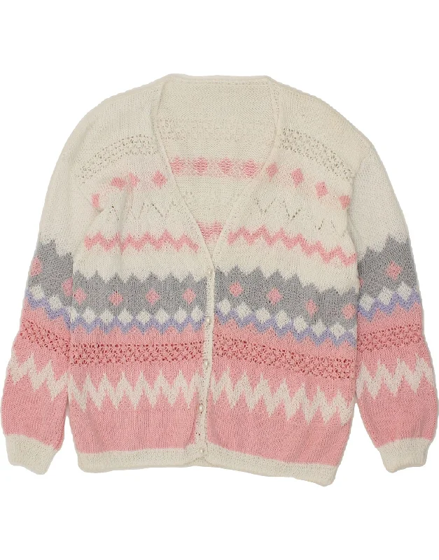 Mega Deal VINTAGE Womens Cardigan Sweater UK 14 Large Pink Fair Isle