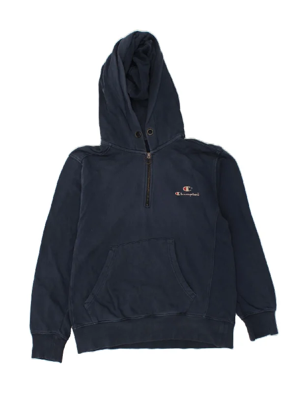 Now or Never CHAMPION Womens Hoodie Jumper UK 16 Large Navy Blue Cotton