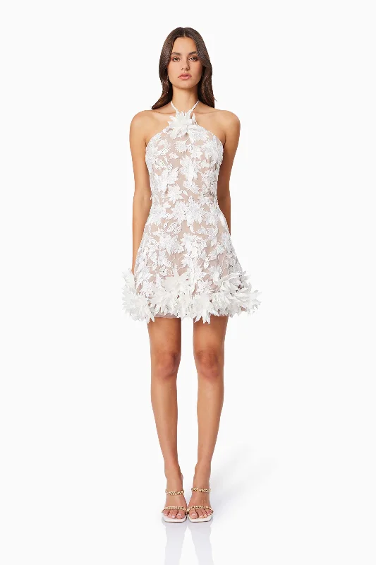Massive Deals Valentina 3D Floral Mini Dress in White