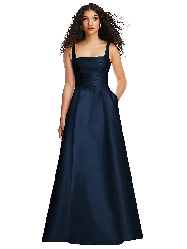 Today’s Special Boned Corset Closed-Back Satin Gown with Full Skirt and Pockets