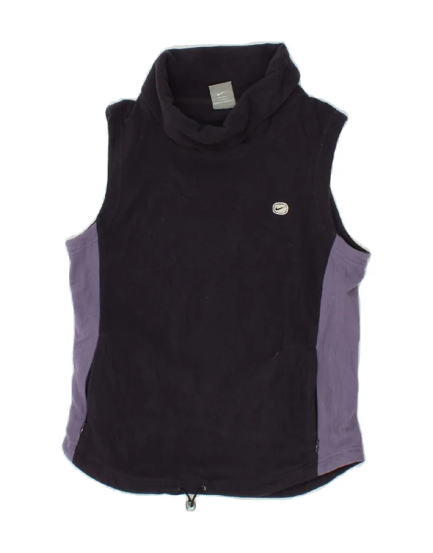 NIKE Womens Sleeveless Fleece Jumper UK 12 Medium Navy Blue Colourblock