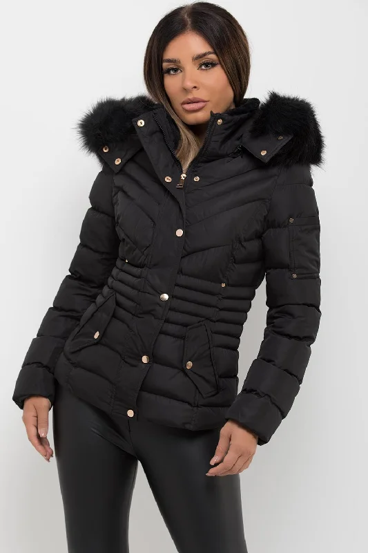 Stock Up and Save Black Puffer Coat With Fur Hood