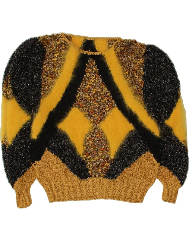 YEAR-End Sale VINTAGE Womens Boat Neck Jumper Sweater UK 14 Large Yellow Colourblock