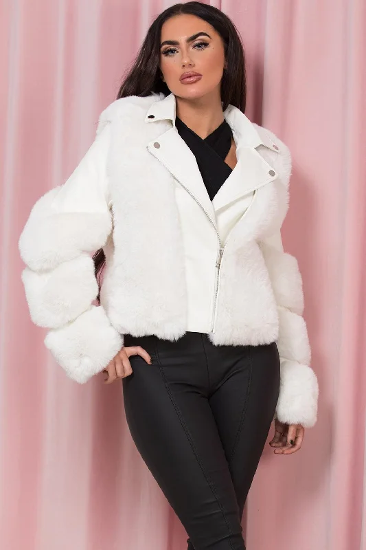 Exclusive Savings Faux Leather Aviator Jacket With Faux Fur White