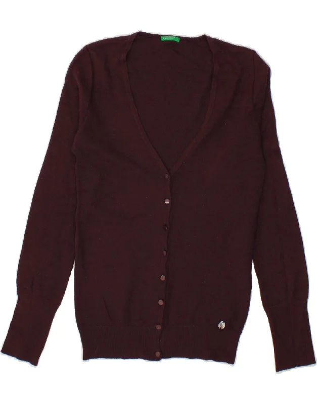 BENETTON Womens Cardigan Sweater UK 12 Medium Burgundy Wool