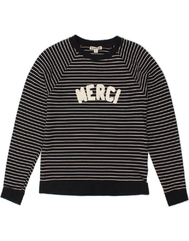 Weekend Deal WHISTLES Womens Graphic Crew Neck Jumper Sweater UK 12 Medium Navy Blue