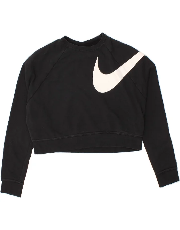 Super Sale NIKE Womens Crop Graphic Sweatshirt Jumper UK 10 Small Black Polyester