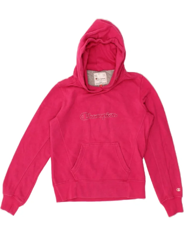 CHAMPION Womens Graphic Hoodie Jumper UK 10 Small Pink Cotton