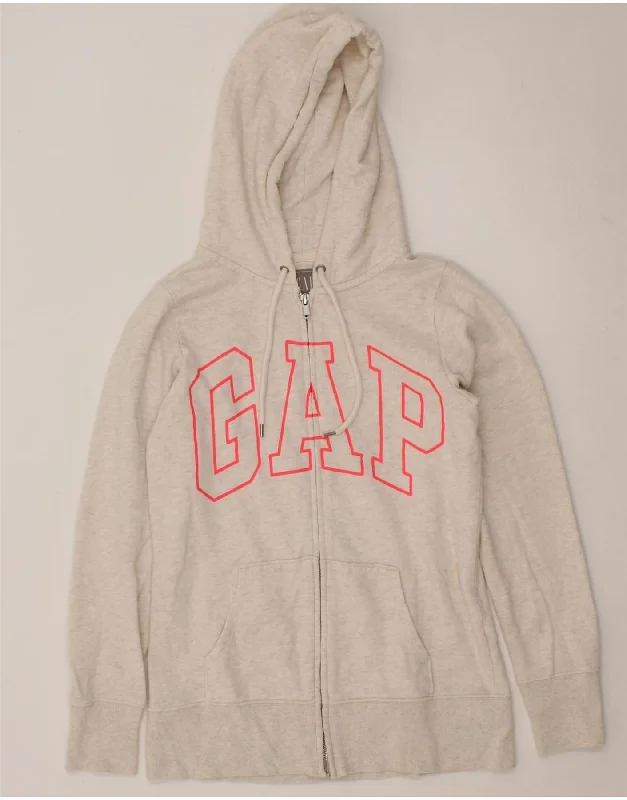 GAP Womens Oversized Graphic Zip Hoodie Sweater UK 6 XS Off White Cotton