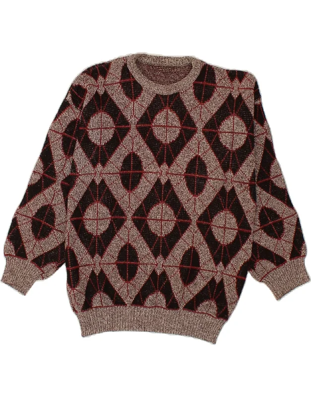 Bonus Savings VINTAGE Womens Crew Neck Jumper Sweater IT 50 XL Burgundy Argyle/Diamond