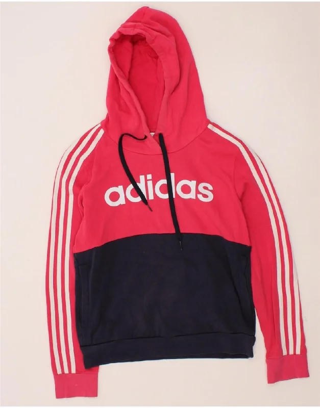 ADIDAS Womens Graphic Hoodie Jumper UK 8/10 Small Pink Colourblock Cotton