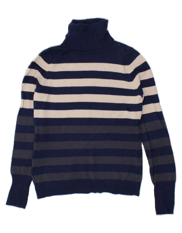 Deal Alert JAEGER Womens Roll Neck Jumper Sweater UK 10 Small Navy Blue Striped