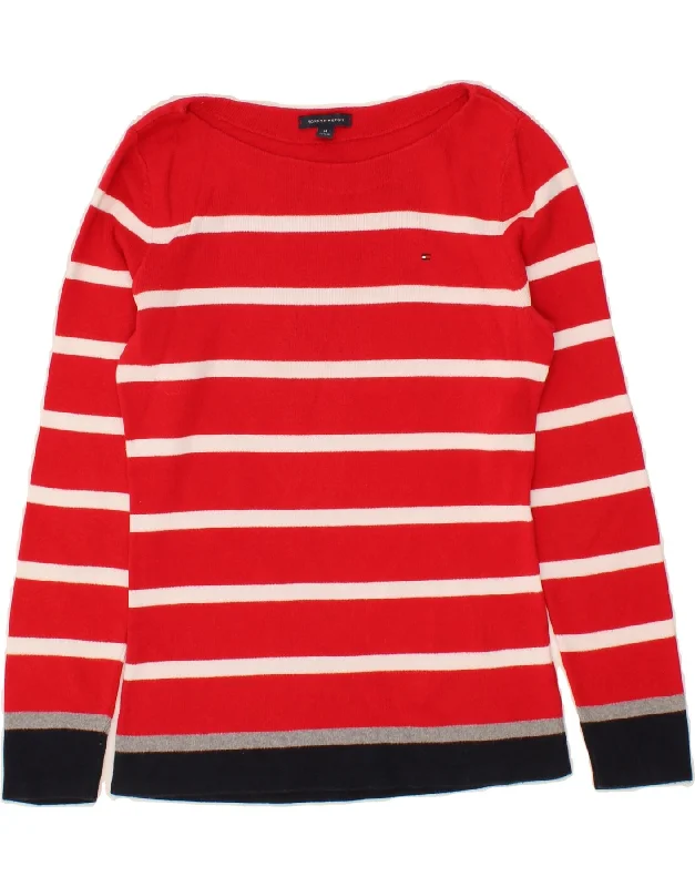 Super Bargain TOMMY HILFIGER Womens Boat Neck Jumper Sweater UK 14 Medium Red Striped
