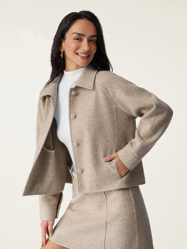 Weekend Deal Point Collar Button Down Cropped Jacket