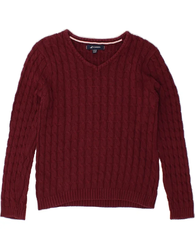 KANGOL Womens V-Neck Jumper Sweater UK 14 Medium  Maroon Cotton