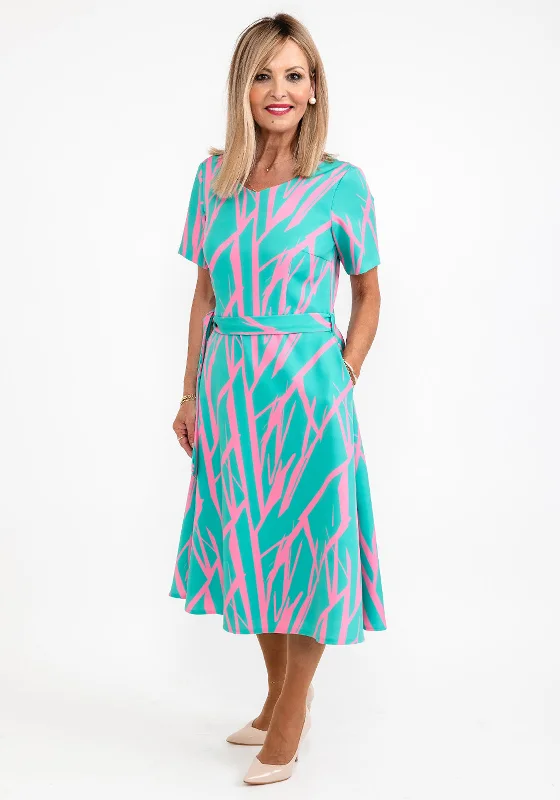 Discount Days Coco Doll Anita Print Midi Dress, Green & Pink