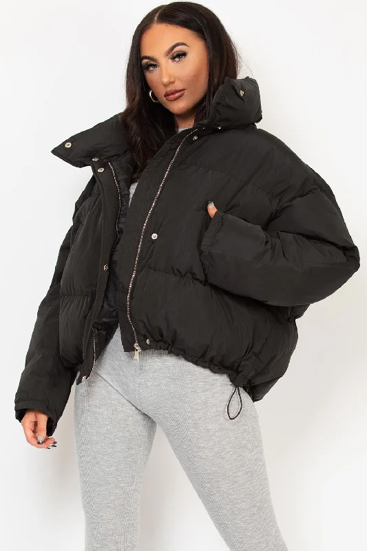Lowest Price Black Puffer Jacket With Drawstring Hem