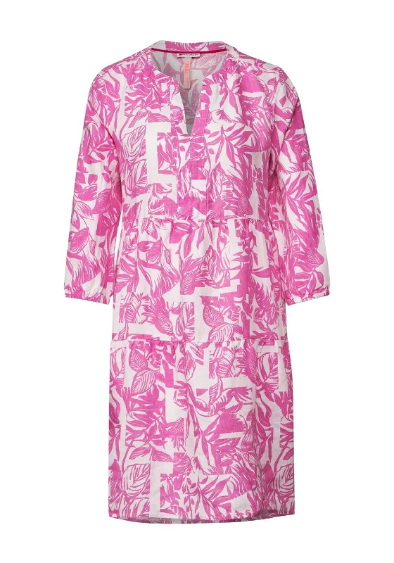 Daily Deals Street One Leaf Print Linen Tunic Dress, Light Oasis Pink