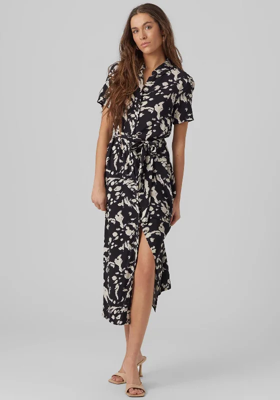 Best Seller Vero Moda Abstract Print Maxi Shirt Dress, Black