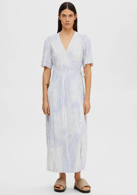 Best Deals Selected Femme Valencia Stripe Wrap Dress, Blue Heron