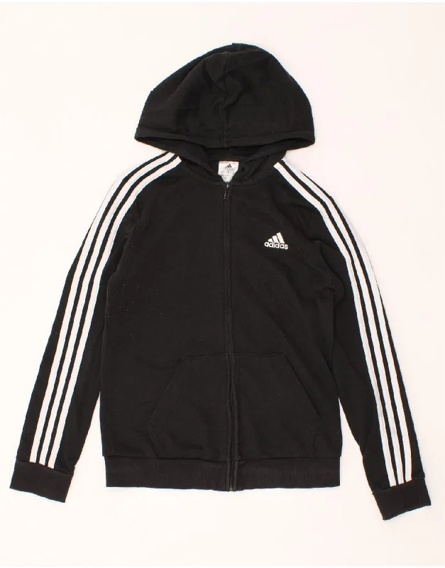 Midnight Sale ADIDAS Womens Zip Hoodie Sweater UK 8/10 Small Black Cotton