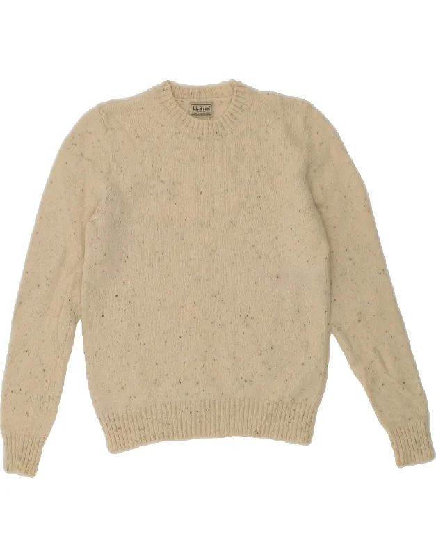 Don't Miss L.L.BEAN Womens Crew Neck Jumper Sweater UK 10 Small Beige Flecked Wool