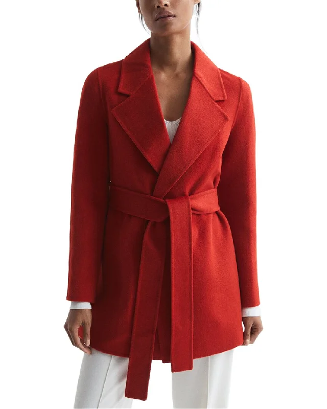 Reiss Amalia Belted Blind Seam Short Wool-Blend Coat