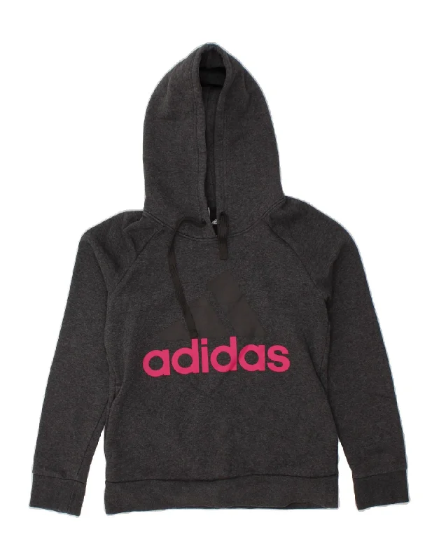 ADIDAS Womens Graphic Hoodie Jumper UK 12/14 Medium Grey Cotton