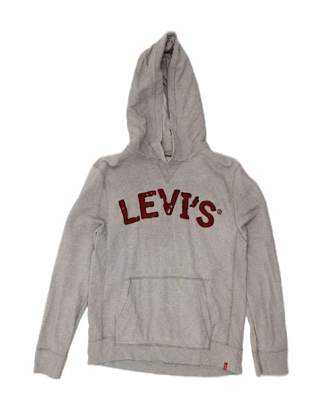 Can't Miss LEVI'S Womens Graphic Hoodie Jumper UK 14 Medium Grey Cotton