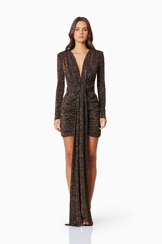 Final Markdown Nalani Long Sleeve Mini Dress In Black & Gold