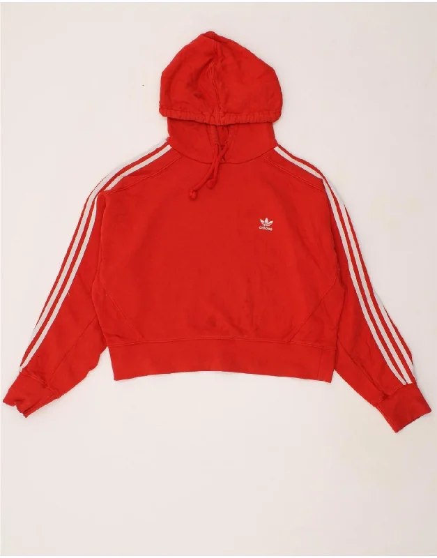 Early Access ADIDAS Womens Oversized Crop Hoodie Jumper UK 14 Large Red Cotton