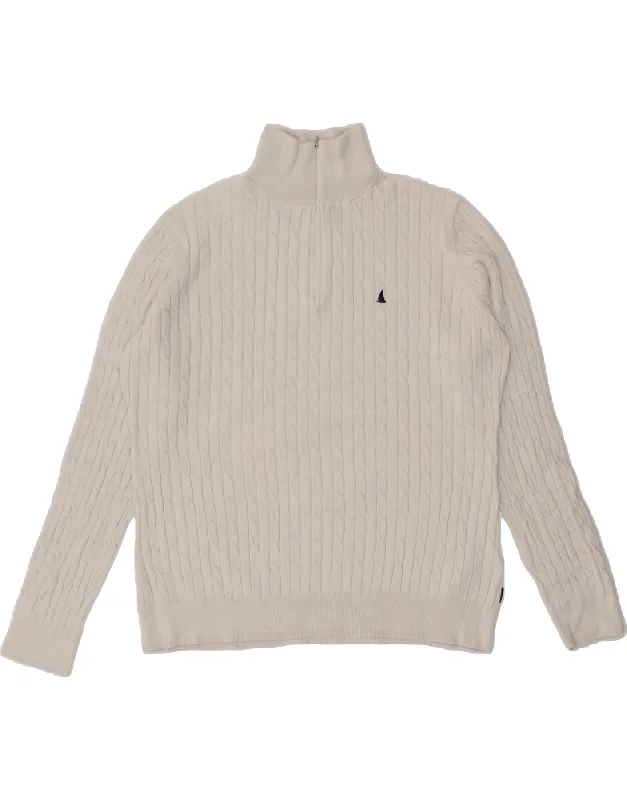 Don't Wait MUSTO Womens Zip Neck Jumper Sweater UK 14 Large White Cotton