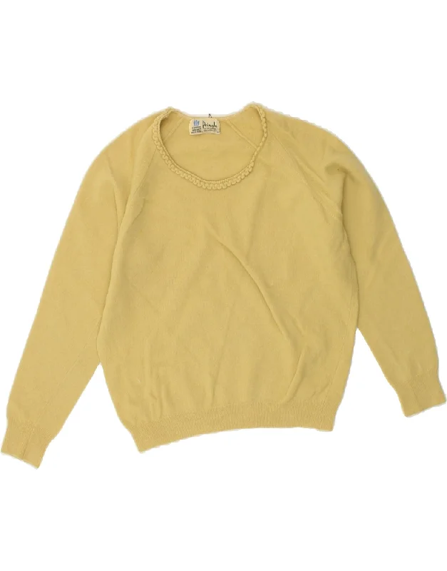 PRINGLE Womens Crop Boat Neck Jumper Sweater EU 40 Medium Yellow Wool