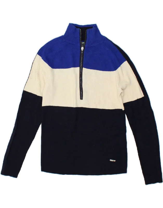 Lowest Price POLO RALPH LAUREN Womens Zip Neck Jumper Sweater UK 12 Medium Blue