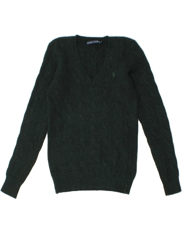 Fantastic Offers RALPH LAUREN Womens V-Neck Jumper Sweater UK 12 Medium Green Wool