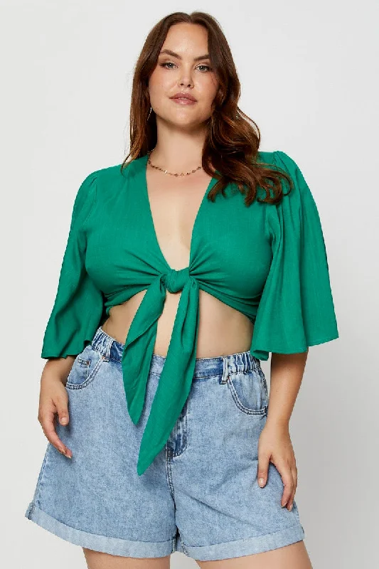 Green Crop Borelo Short Sleeve Tie Up