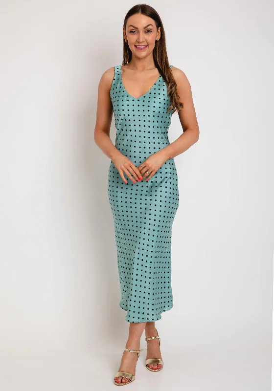 Exclusive Deal The Sofia Collection V Neck Polka Dot Maxi Dress, Duck Egg