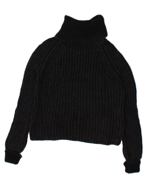 REPLAY Womens Crop Roll Neck Jumper Sweater UK 6 XS Black Cotton