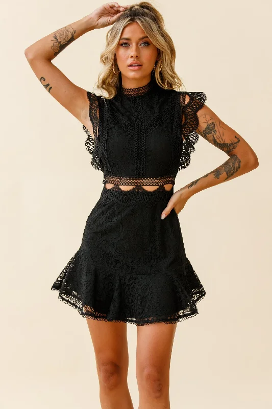 Buy More, Save More Elisha Crochet Detail Lace Overlay Dress Black