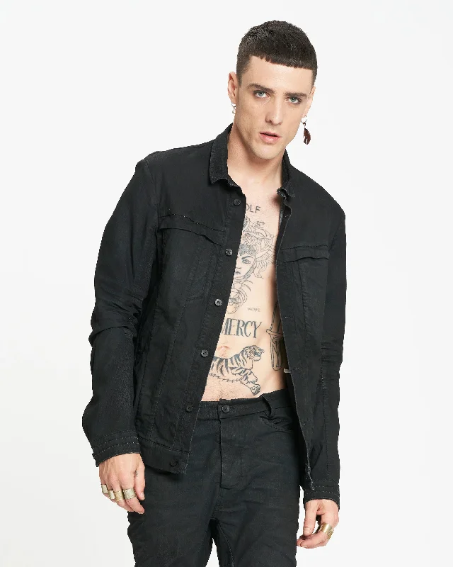 Smeared Black Resin Dyed Denim Jacket M3010