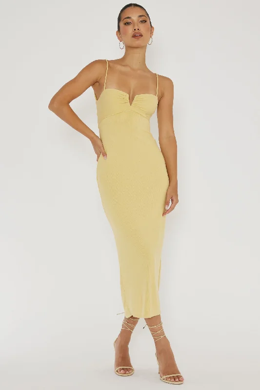 Best Bargains Namrata Twist Back Ribbed Midi Dress Lemon