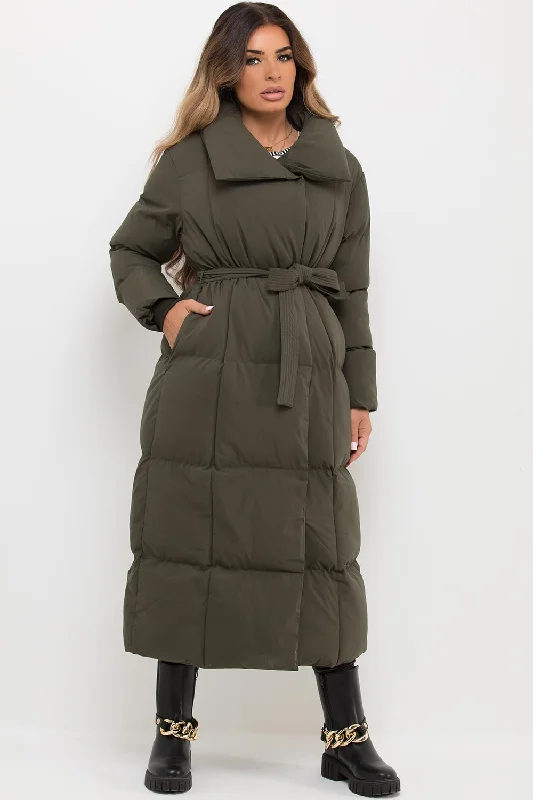 Low Prices Longline Duvet Puffer Coat Khaki