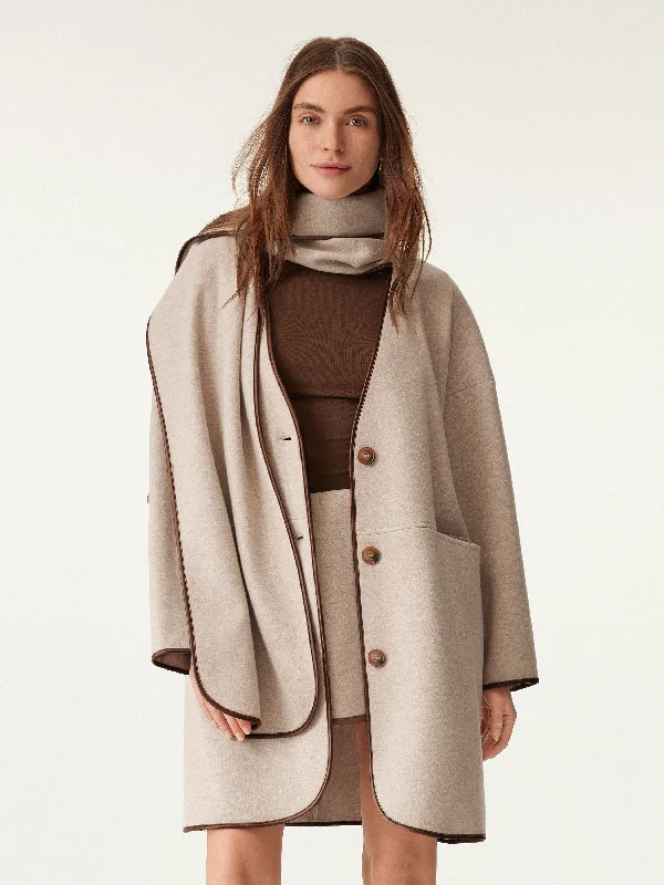 Instant Discount Eco-Leather Trimmed Scarf Coat