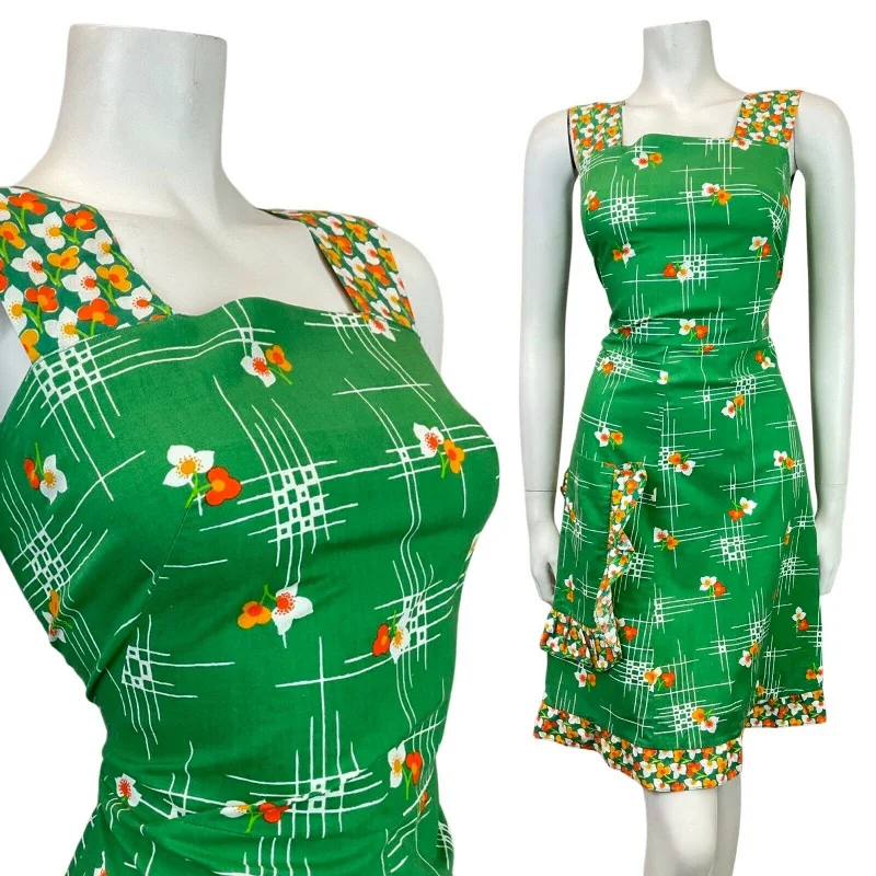 Exclusive Preview VINTAGE 60s 70s APPLE GREEN WHITE YELLOW FLOWER MOD SUMMER SUN DRESS 8