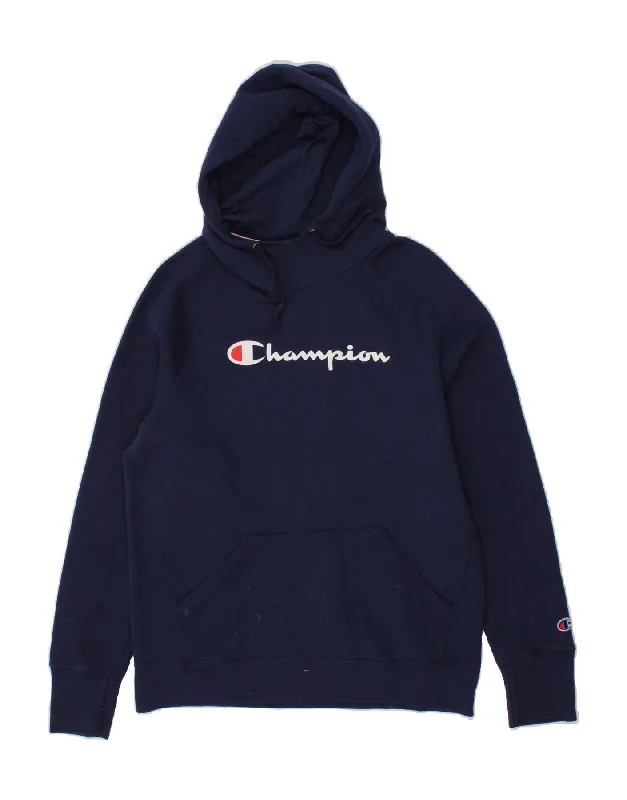 Savings Alert CHAMPION Womens Oversized Graphic Hoodie Jumper UK 10 Small Navy Blue