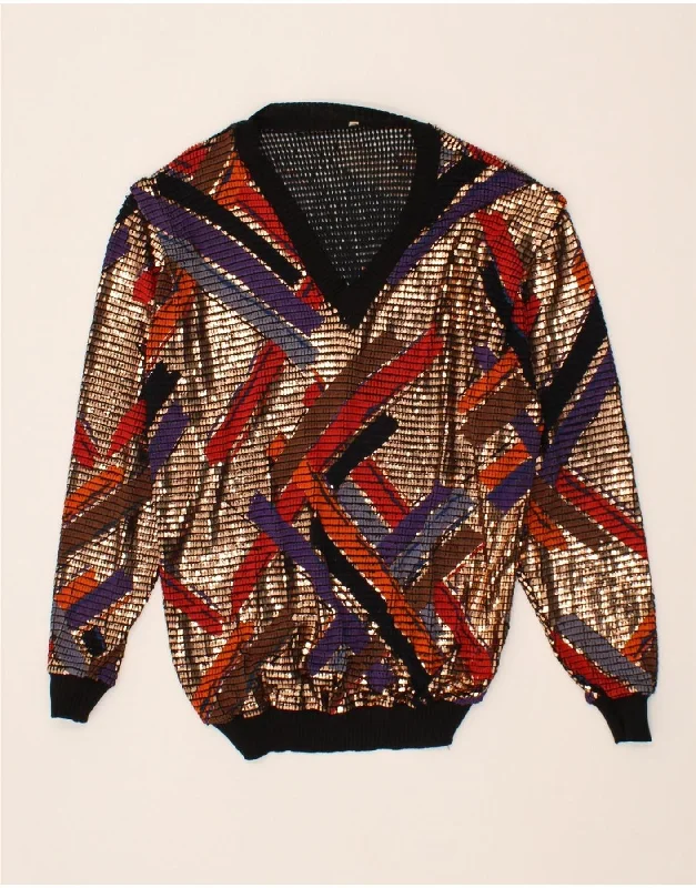 Reduced Prices VINTAGE Womens Abstract Pattern V-Neck Jumper Sweater EU 42 Large Brown Reduced Prices VINTAGE Womens Abstract Pattern V-Neck Jumper Sweater EU 42 Large Brown